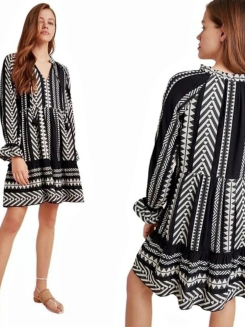 Maeve by Anthropologie BLK/IVORY; RN 66170 Geometric Dress in Black & White